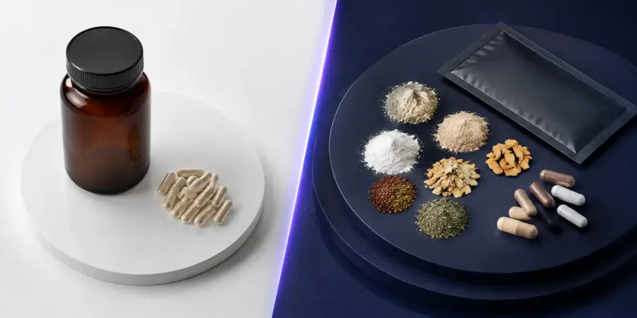 A simple capsule formula compared with a complex multi-ingredient powder stack
