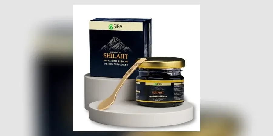 Siba Himalayan shilajit resin jar, box and measuring spoon