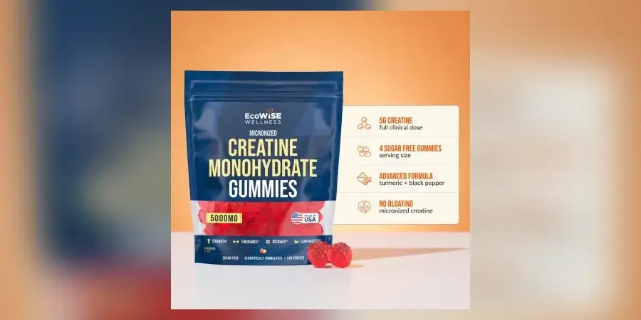EcoWise creatine monohydrate gummies package and serving details