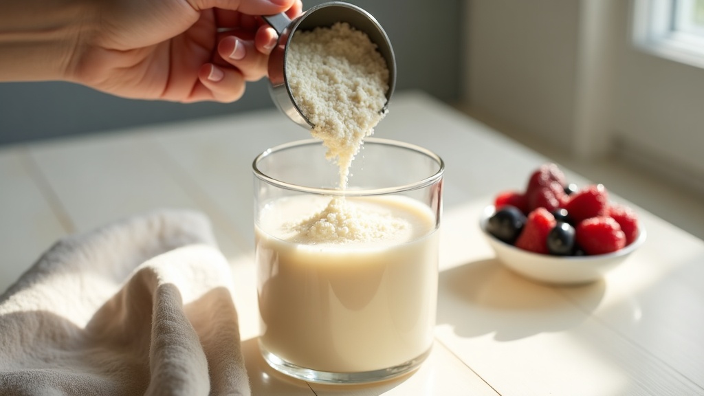 Collagen powder being added to a morning drink